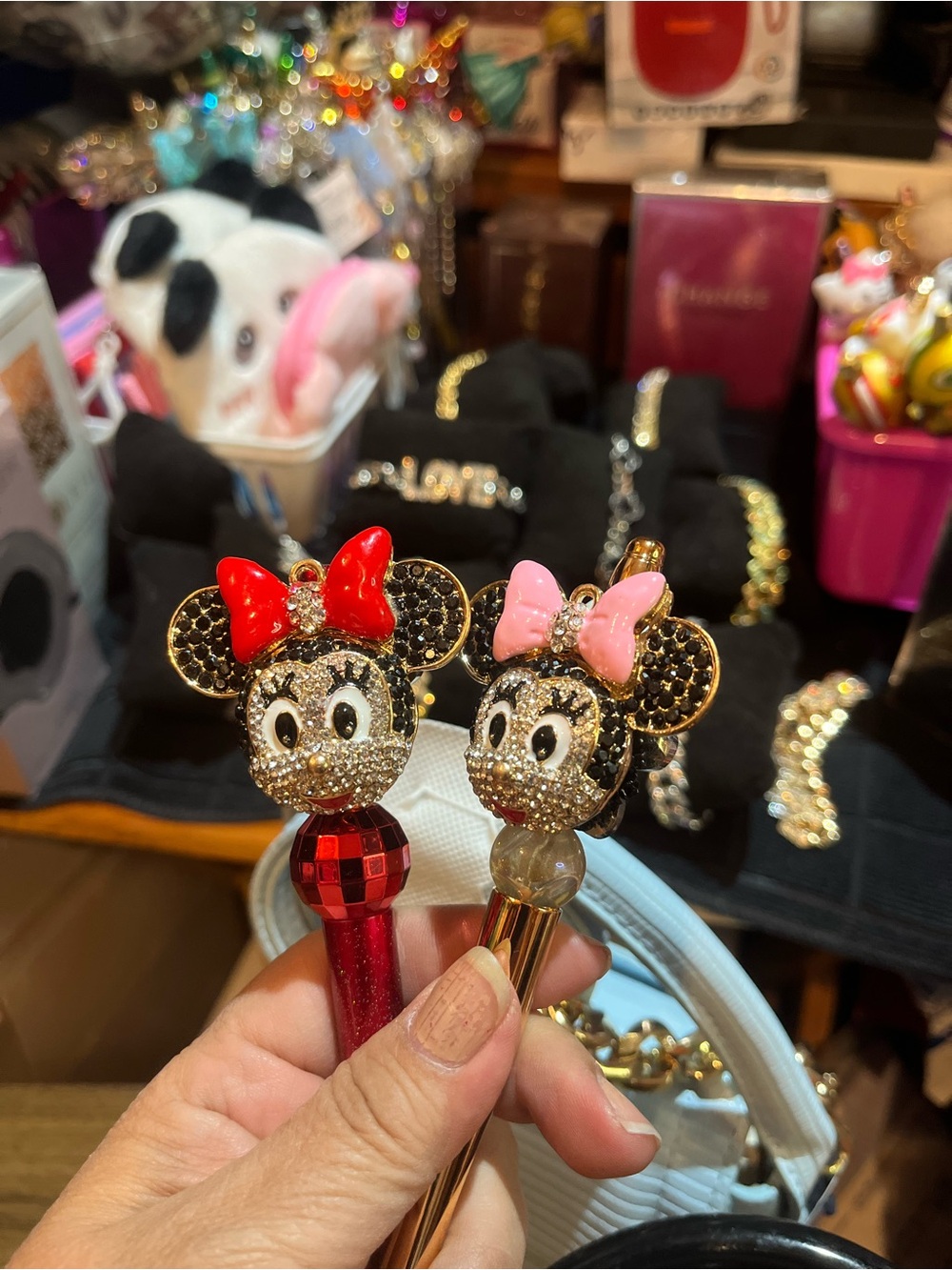 Crystal Minnie Mouse Ballpoint Pens - Red & Pink Bows hand made fancy pens each